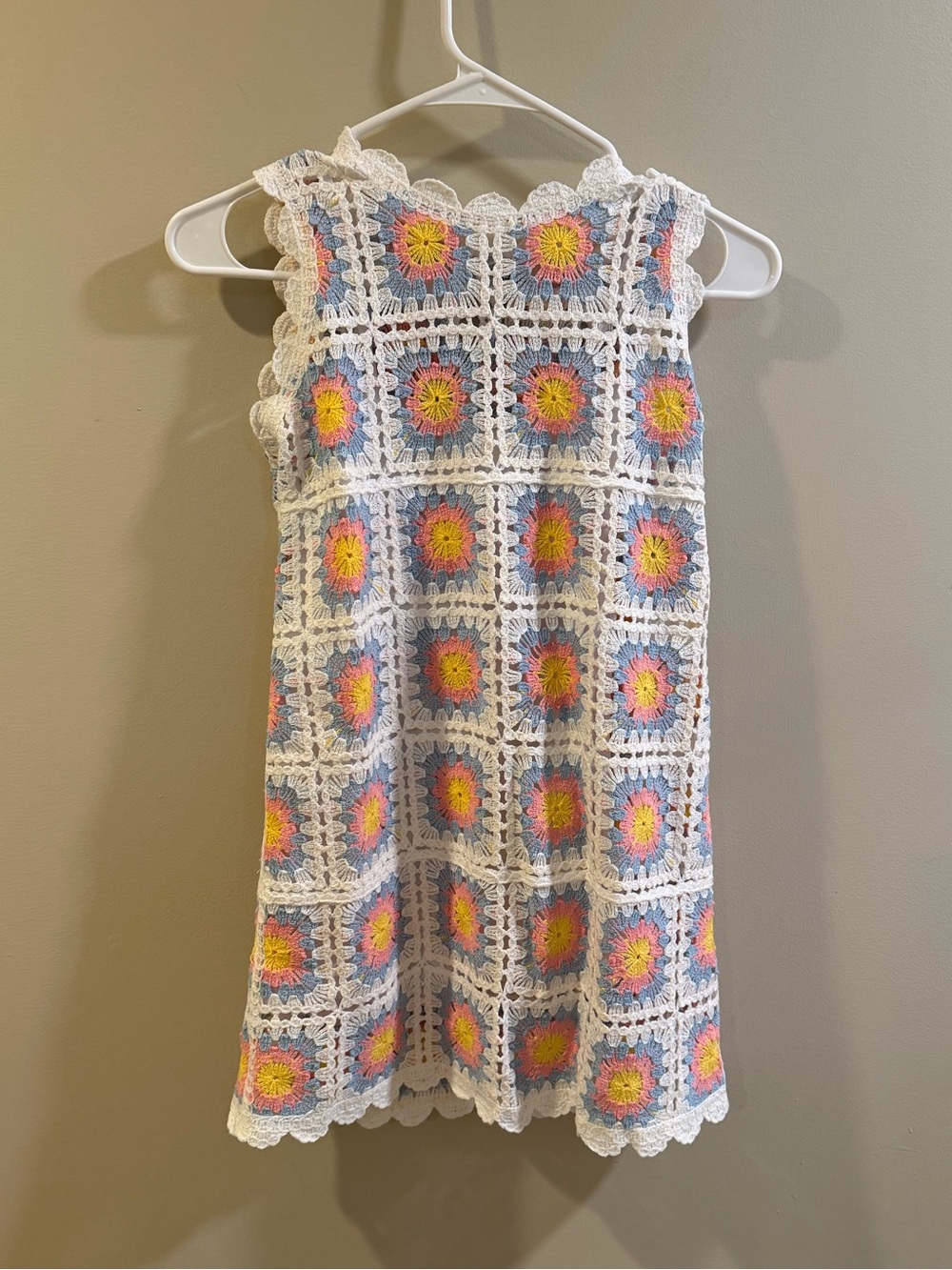 Hatley White Crochet Dress with Pink, Yellow & Blue Sunbursts